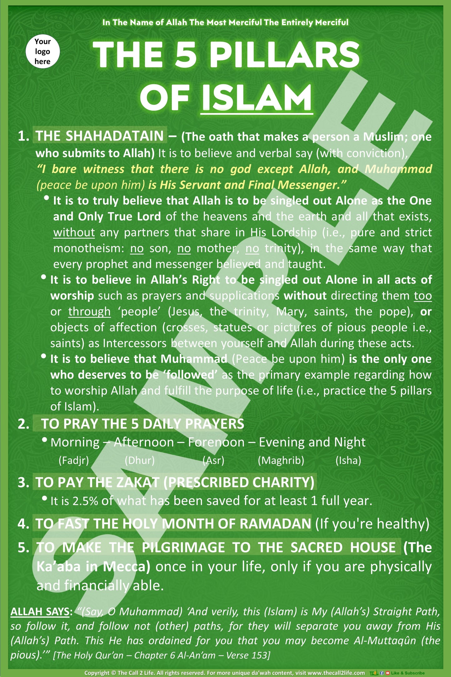THE 5 PILLARS OF ISLAM (Multiple Sizes)