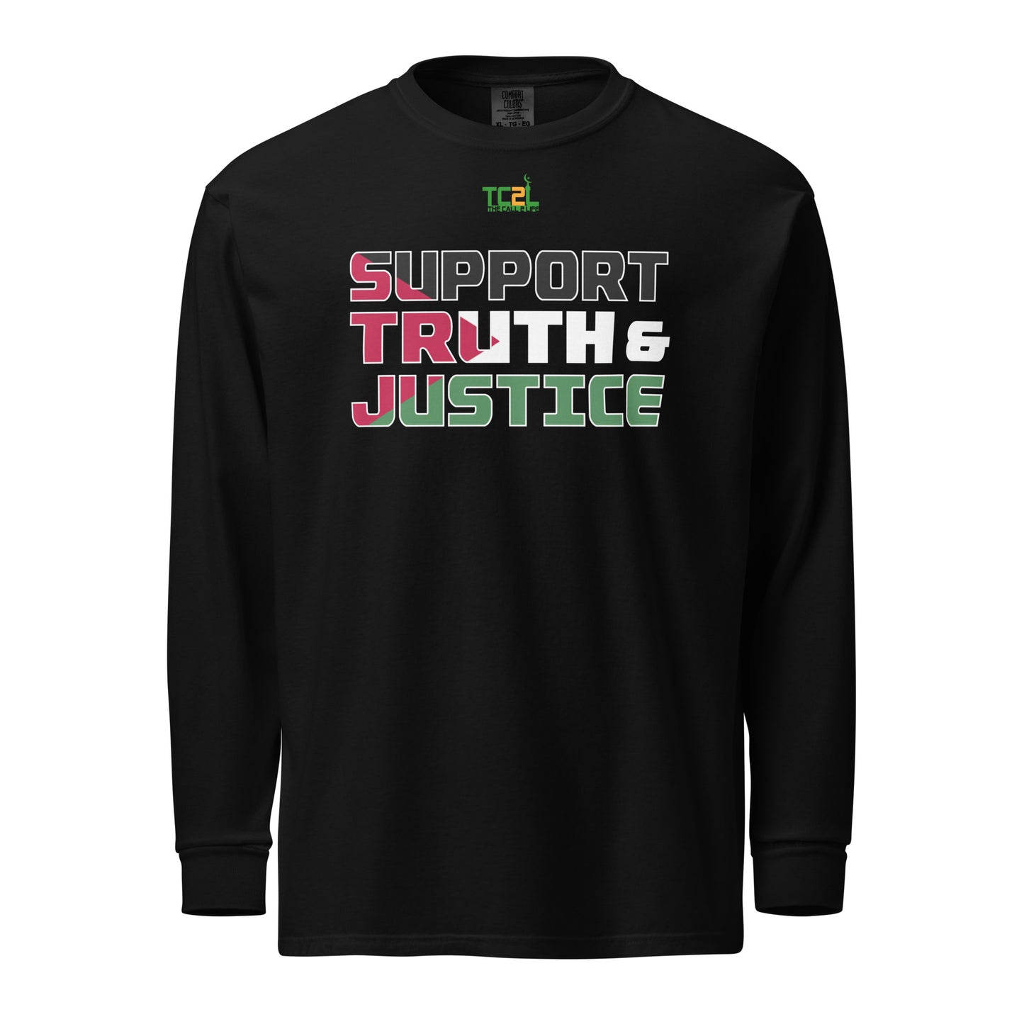 SUPPORT TRUTH & JUSTICE - PALESTINE FLAG - DARK COLORED COLLECTION Garment-dyed heavyweight long-sleeve shirt
