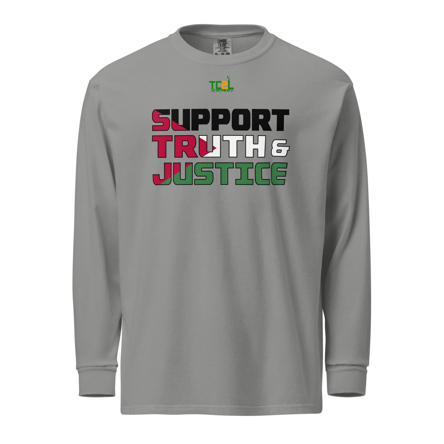 SUPPORT TRUTH & JUSTICE - PLAESTINE FLAG - LIGHT COLORED COLLECTION Garment-dyed heavyweight long-sleeve shirt