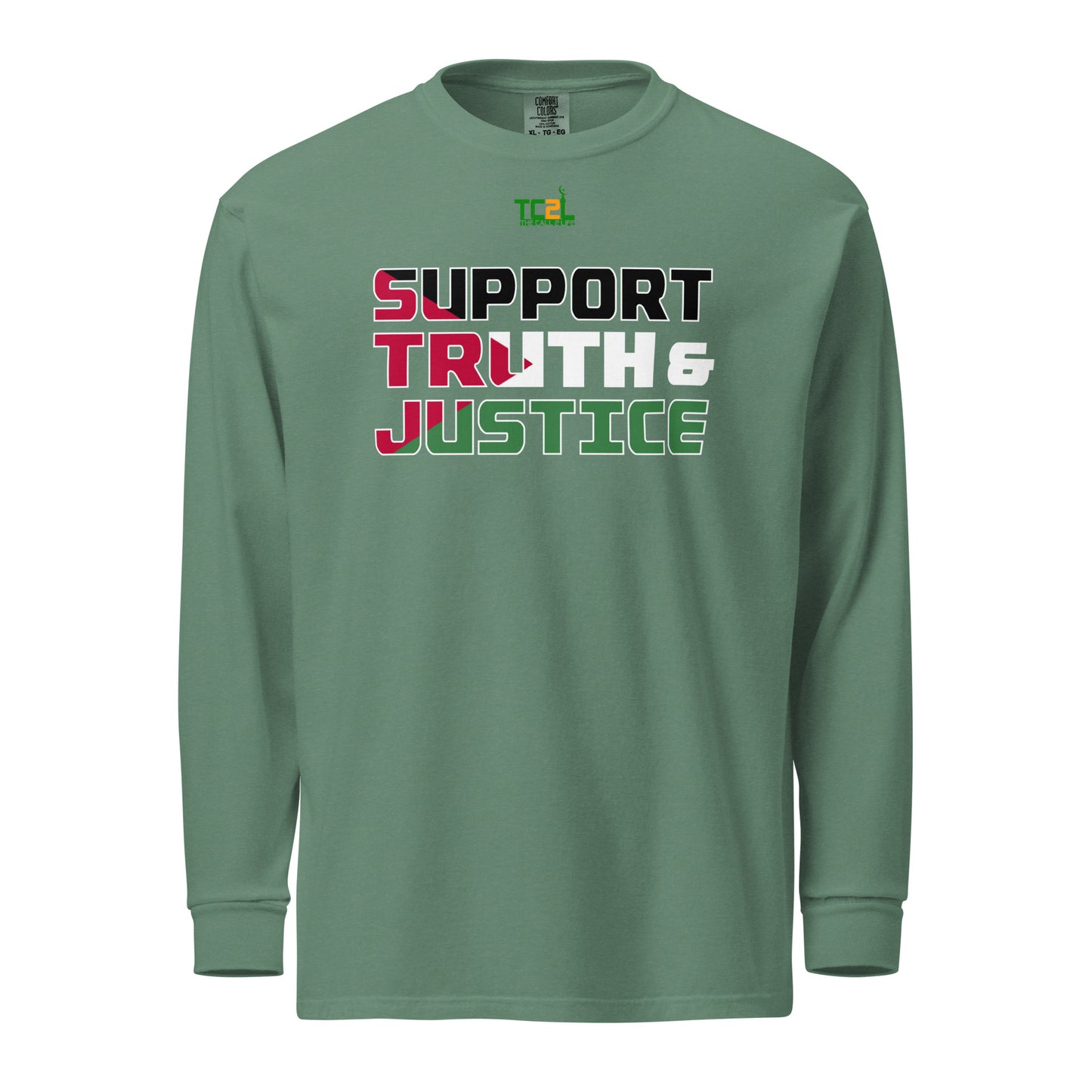 SUPPORT TRUTH & JUSTICE - PALESTINE FLAG - DARK COLORED COLLECTION Garment-dyed heavyweight long-sleeve shirt
