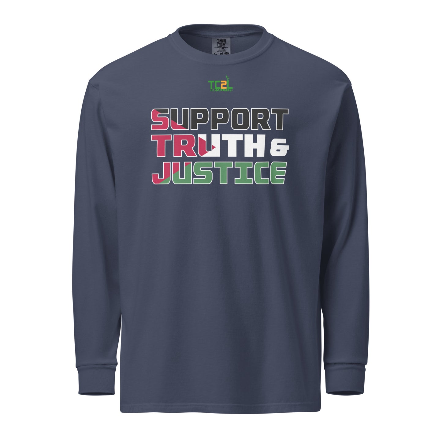 SUPPORT TRUTH & JUSTICE - PALESTINE FLAG - DARK COLORED COLLECTION Garment-dyed heavyweight long-sleeve shirt