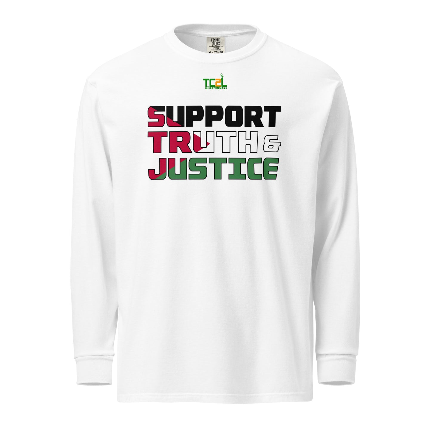 SUPPORT TRUTH & JUSTICE - PLAESTINE FLAG - LIGHT COLORED COLLECTION Garment-dyed heavyweight long-sleeve shirt
