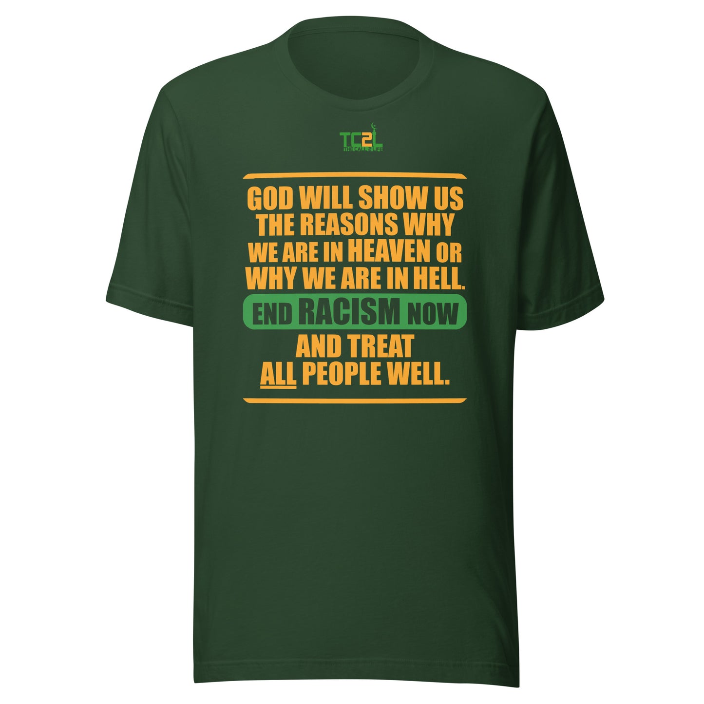 END RACISM - POEM - ORANGE & GREEN COLLECTION Unisex t-shirt