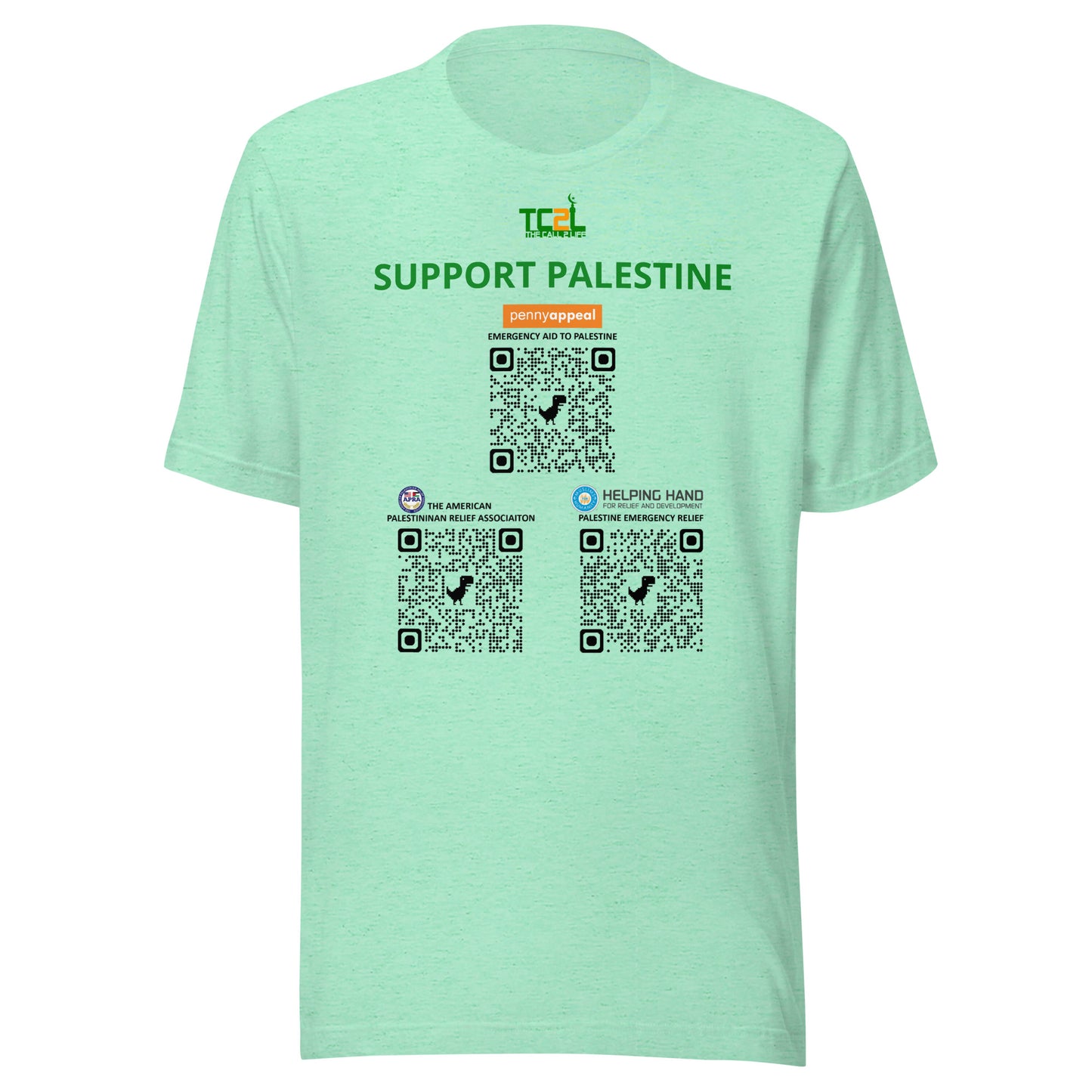 SUPPORT PALESTINE QR CODES - GREEN LIGHT COLORED COLLECTION Unisex t-shirts