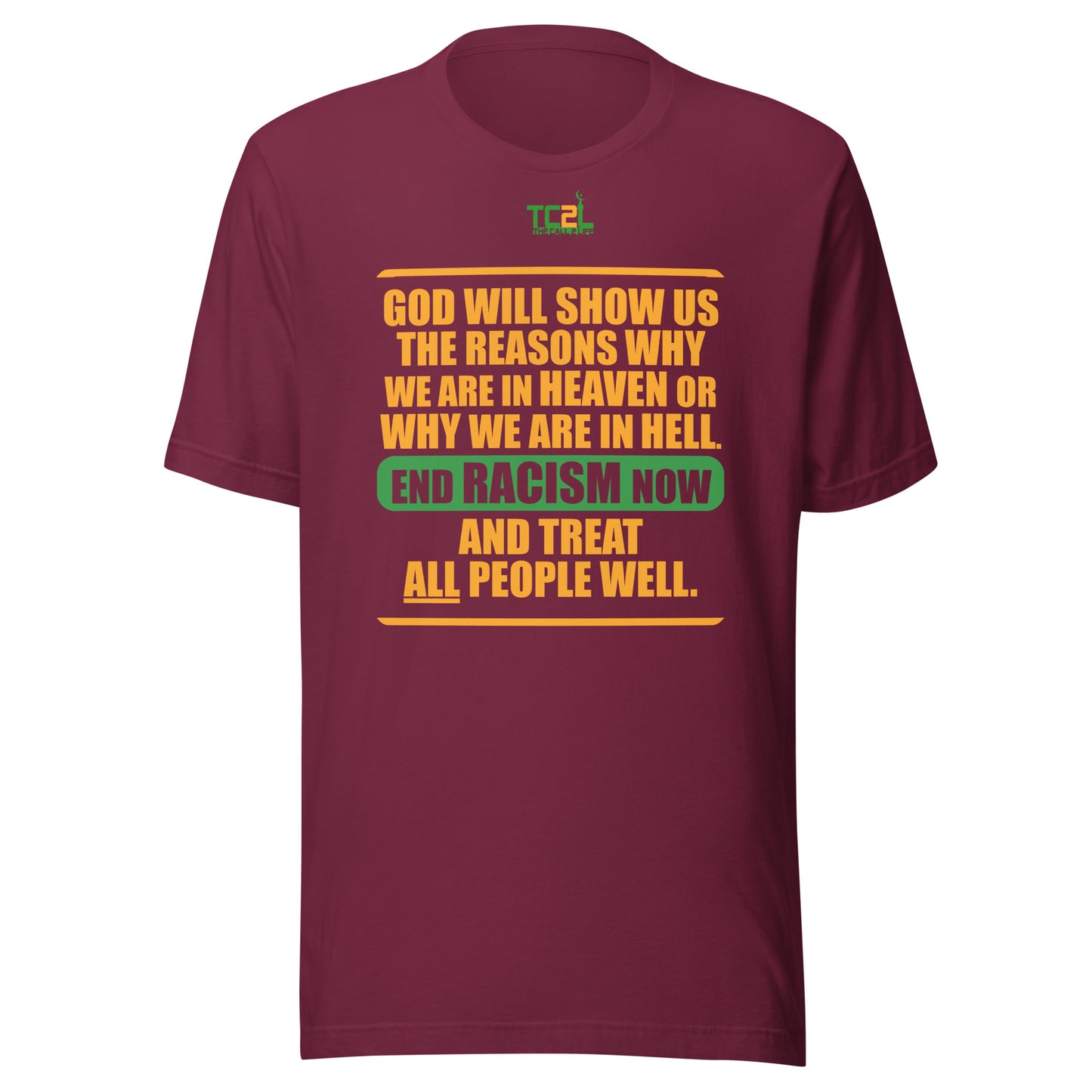 END RACISM - POEM - ORANGE & GREEN COLLECTION Unisex t-shirt