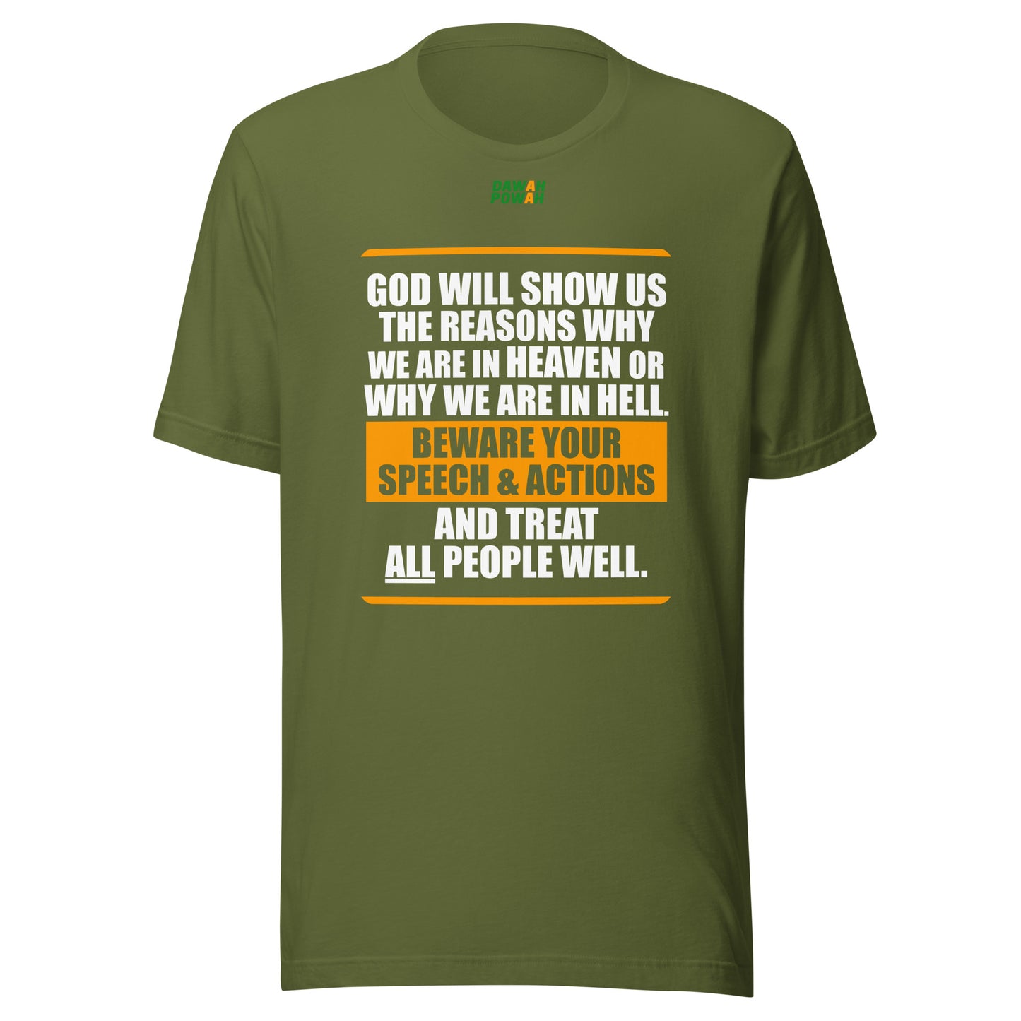 BEWARE YOUR SPEECH & ACTIONS - POEM - WHITE & ORANGE COLLECTION Unisex t-shirts