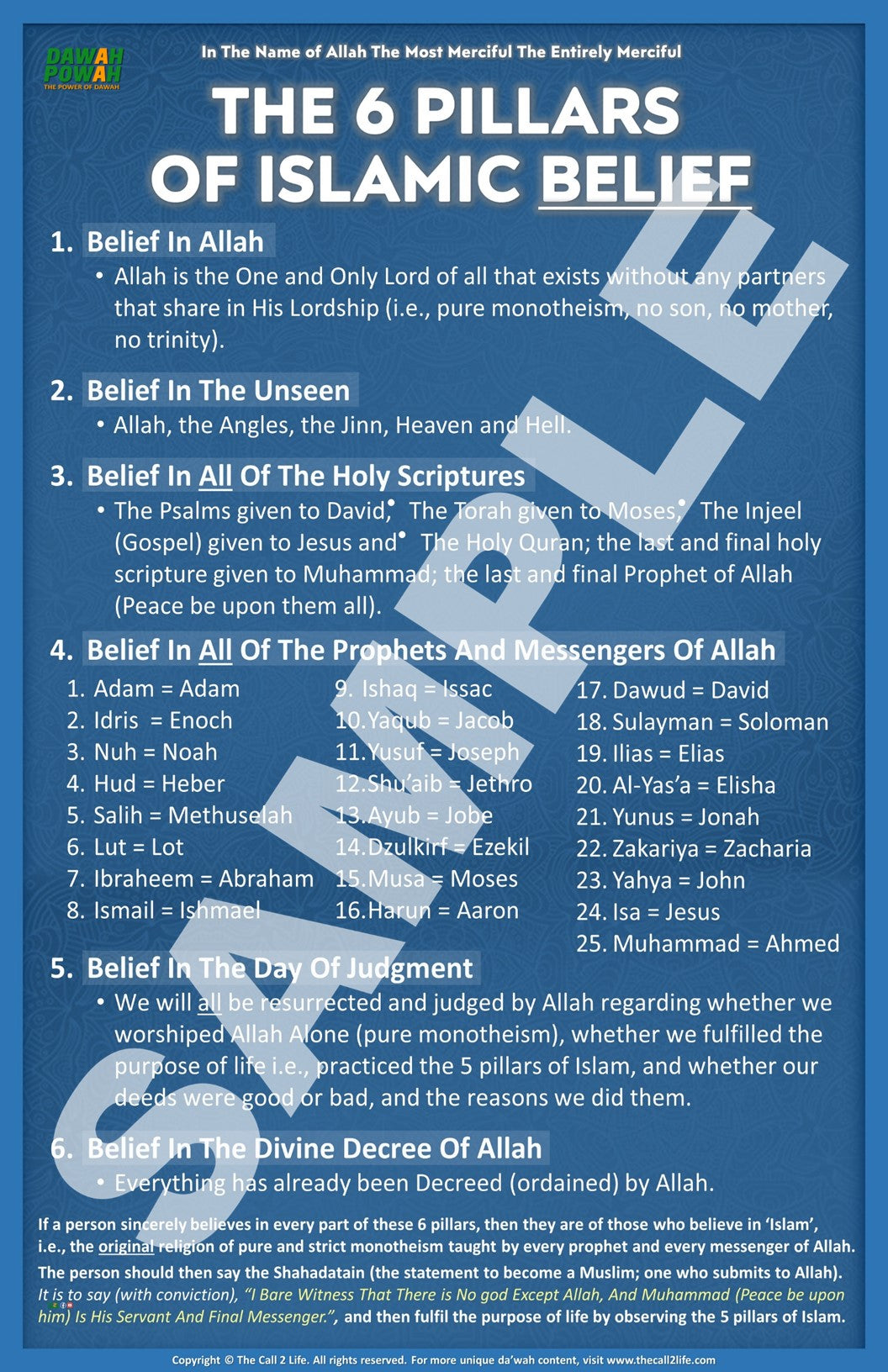 THE 6 PILLARS OF ISLAMIC BELIEF - 11X17 Photo paper poster