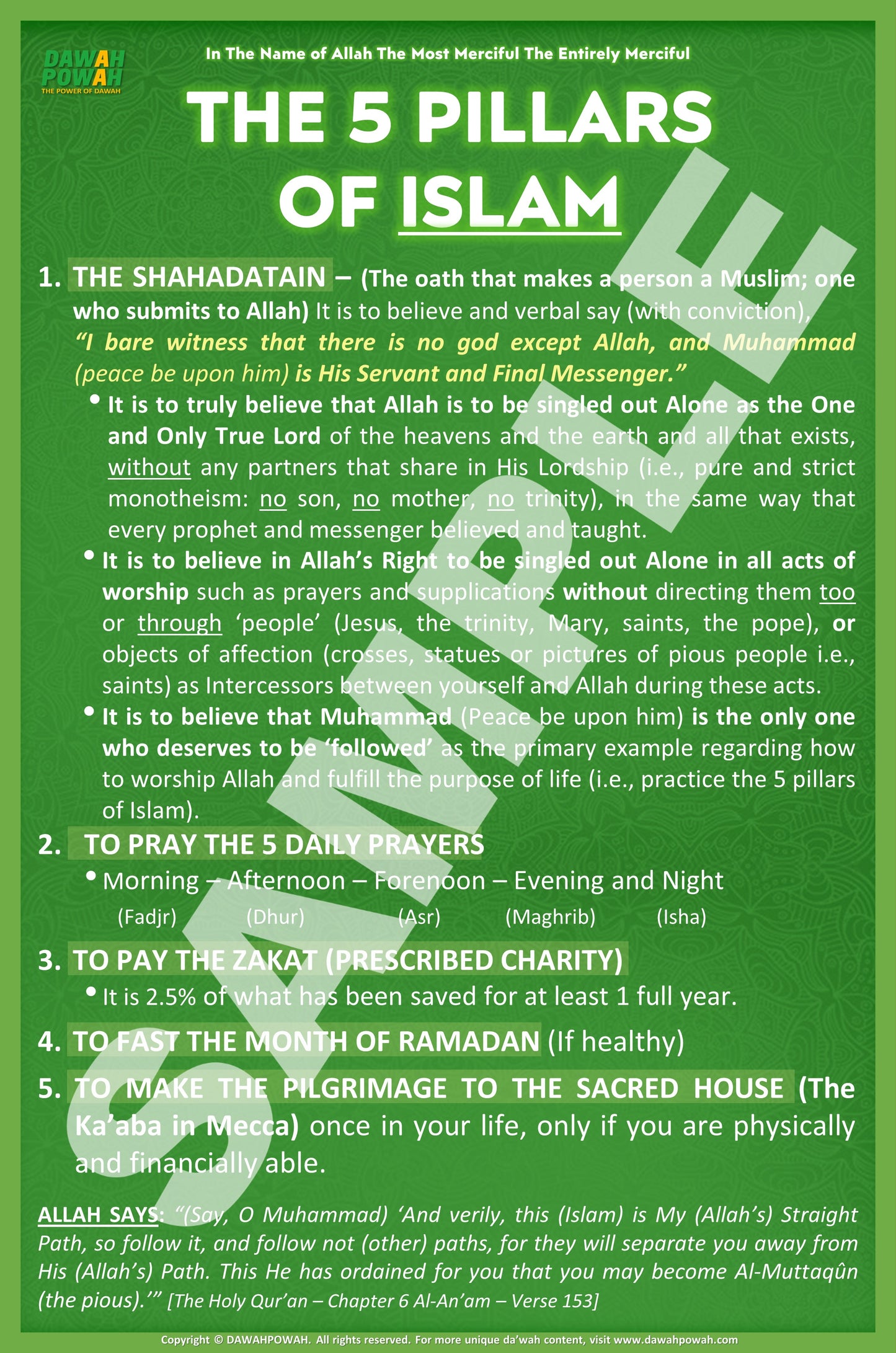 THE 5 PILLARS OF ISLAM - 24X36 Photo paper poster