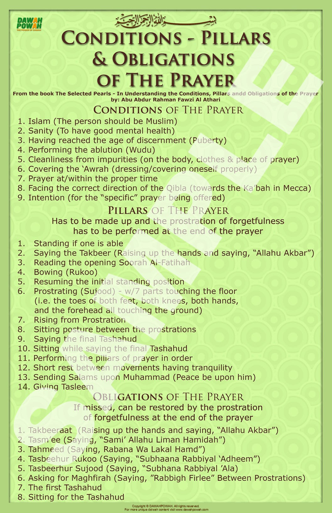 THE CONDITIONS, PILLARS & OBLIGATIONS OF THE PRAYER - Photo paper poster