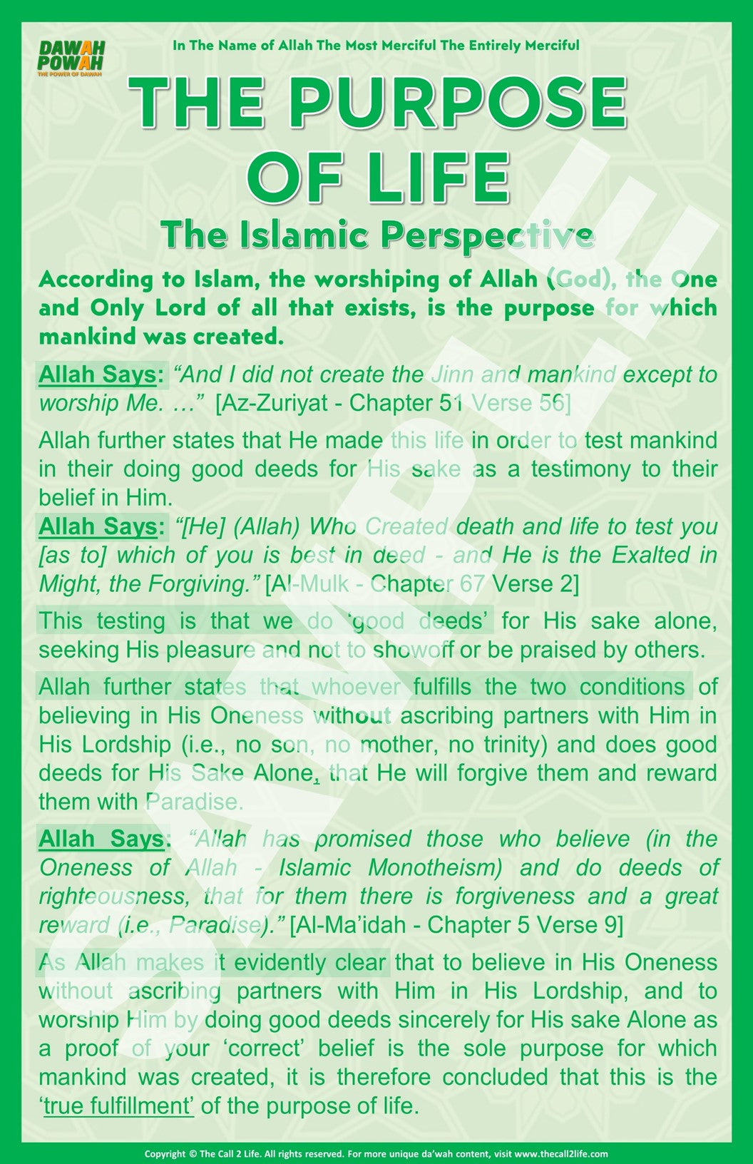 THE PURPOSE OF LIFE - THE ISLAMIC PERSPECTIVE - 11x17 Photo paper poster