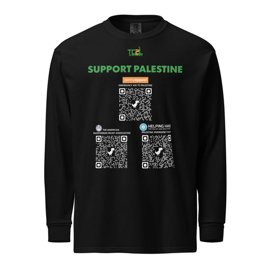 SUPPORT PALESTINE QR CODES - GREEN ON BLACK COLLECTION Garment-dyed heavyweight long-sleeve shirts