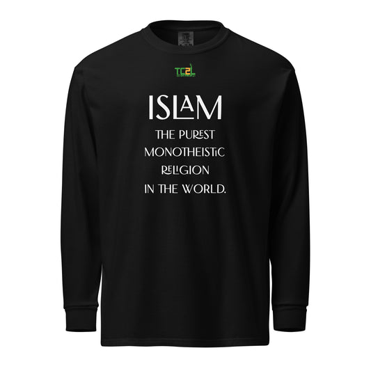 ISLAM, THE PUREST MONOTHEISTIC RELIGION - WHITE ON DARK COLORED COLLECTION Garment-dyed heavyweight long-sleeve shirts