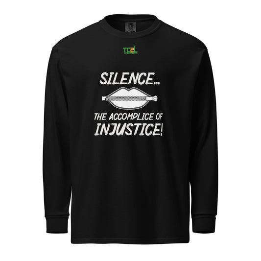 SILENCE... - WHITE ON BLACK Garment-dyed heavyweight long-sleeve shirt