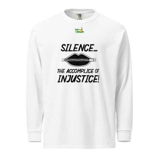 SILENCE... - BLACK ON WHITE Garment-dyed heavyweight long-sleeve shirt