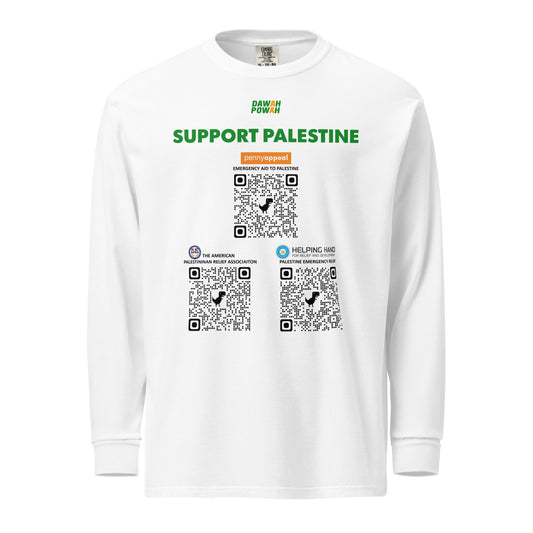 SUPPORT PALESTINE QR CODES - GREEN ON WHITE Garment-dyed heavyweight long-sleeve shirt