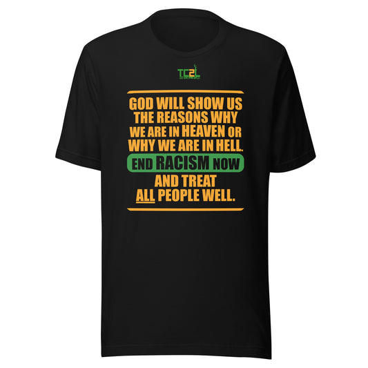 END RACISM - POEM - ORANGE & GREEN COLLECTION Unisex t-shirt