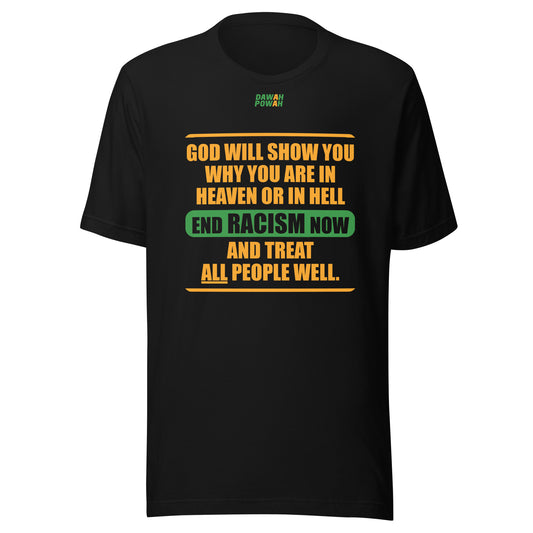 END RACISM - POEM - ORANGE & GREEN COLLECTION Unisex t-shirts