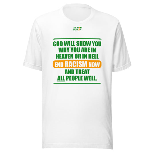 END RACISM - POEM - GREEN & ORANGE COLLECTION Unisex t-shirts